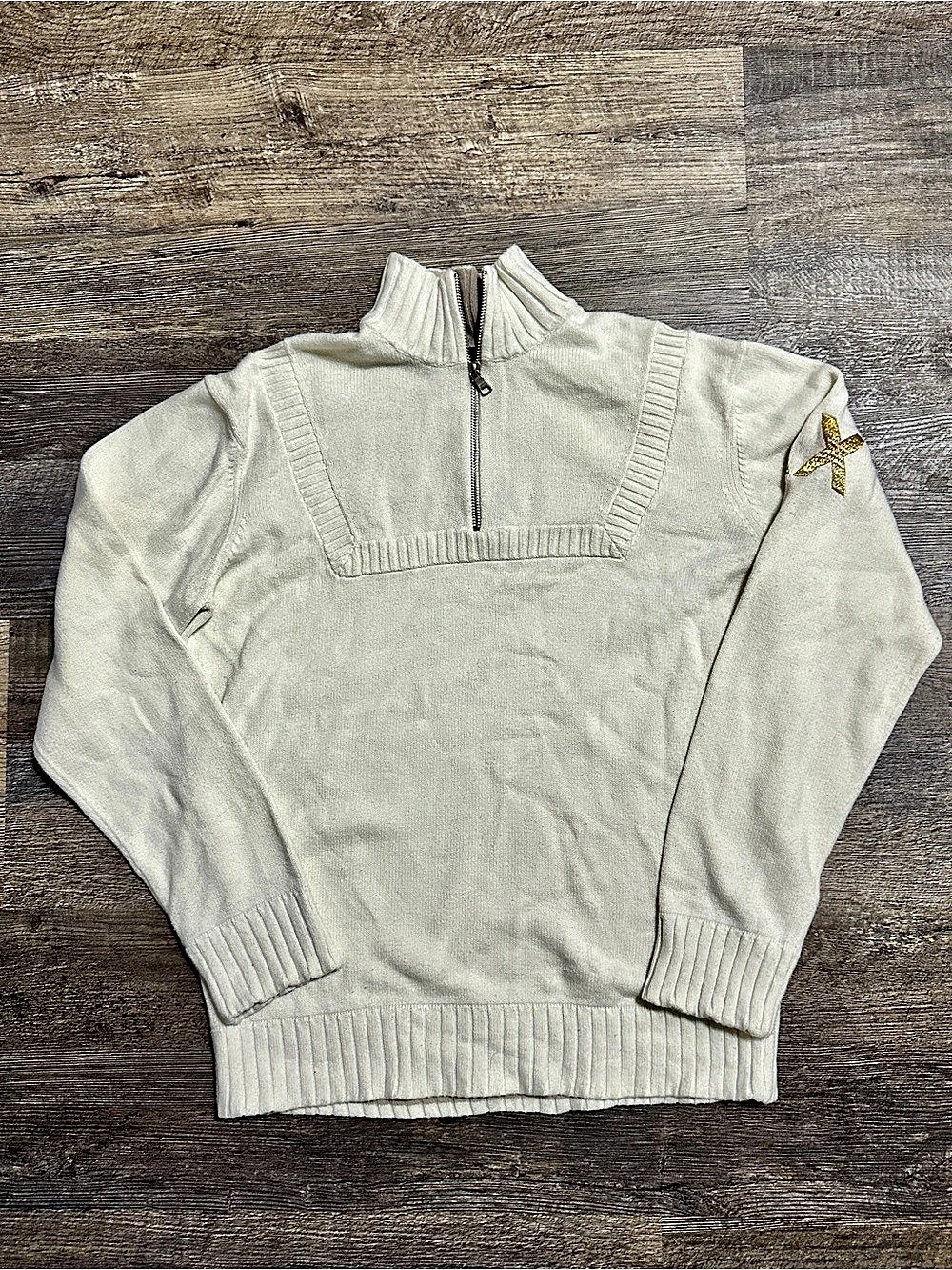 Y2K Armani Exchange White Gold Knit Mock Neck Sweater Large